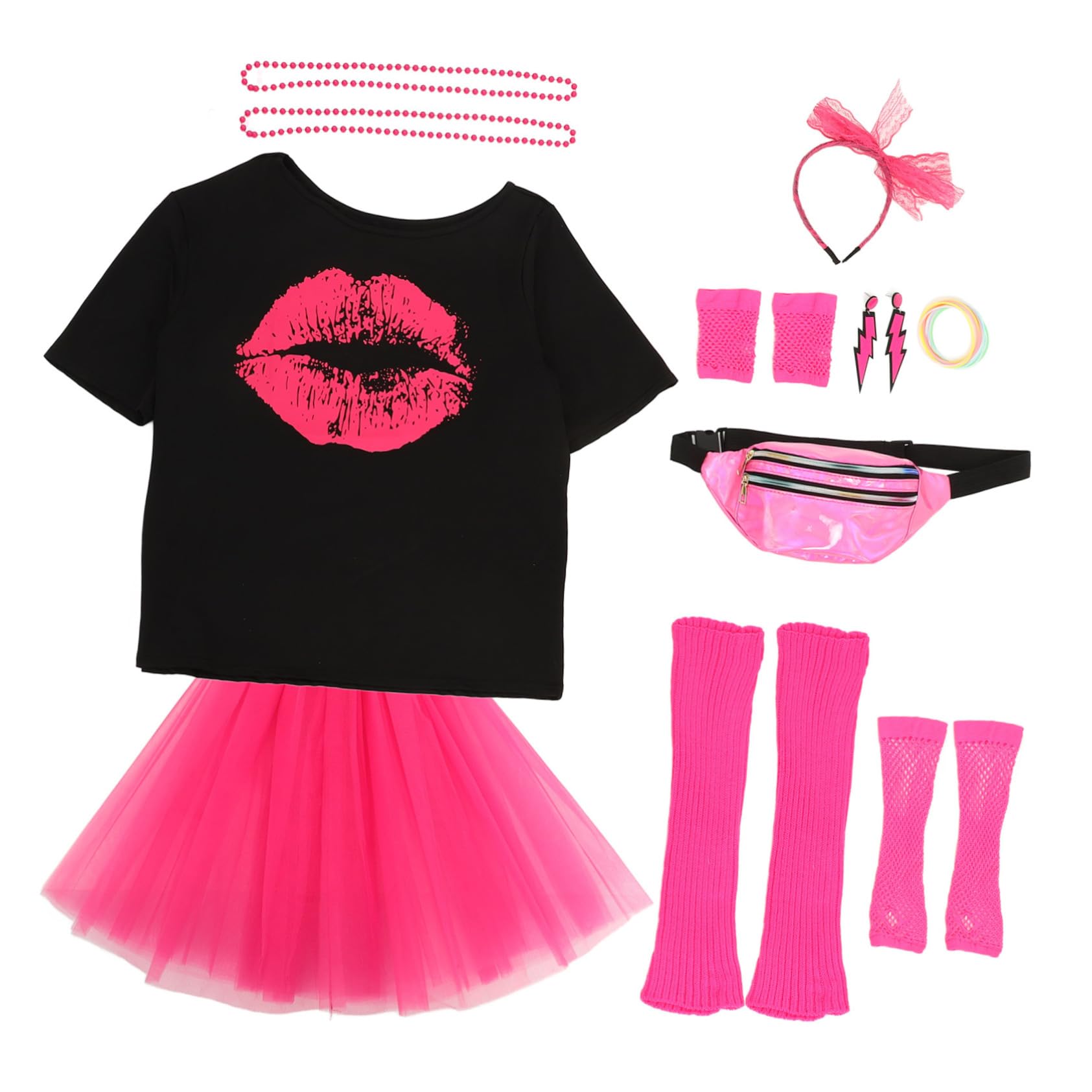 Retro 80er Jahre Damen Party Kostüm Zubehör Halskette Schmuck Set Vintage Ballkleid Zubehör