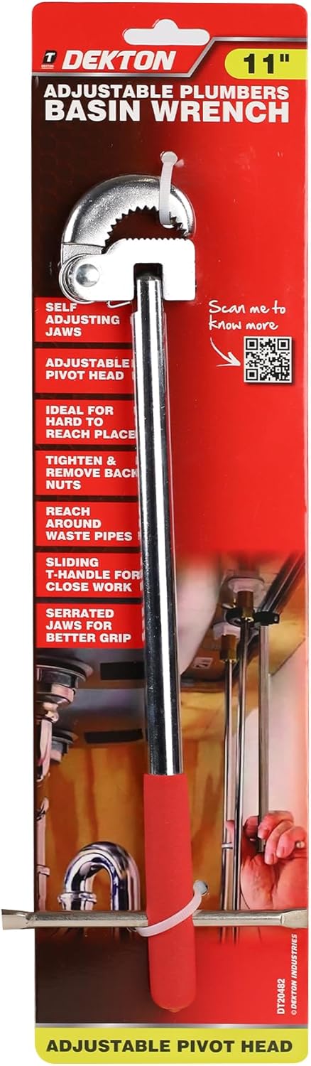 Dekton 11-inch Basin Tool- Heavy-Duty Plumbing Tool For Tight Spaces| Ideal For Installing & Removing Basin Nuts| Durable Steel| Precision Design For Efficient Use In Home, Professional Plumbing Tasks
