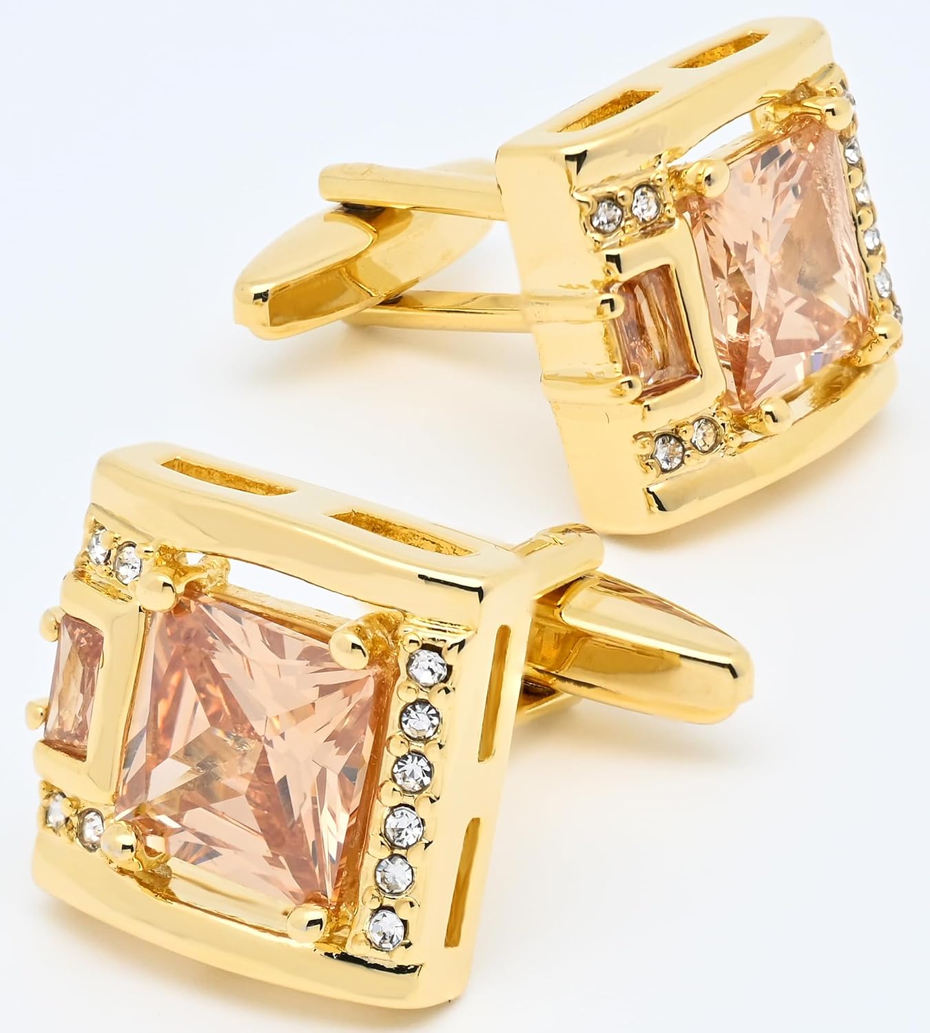 Square Brown Crystal 14K Gold Plated Cufflinks for Men Lady Shirt