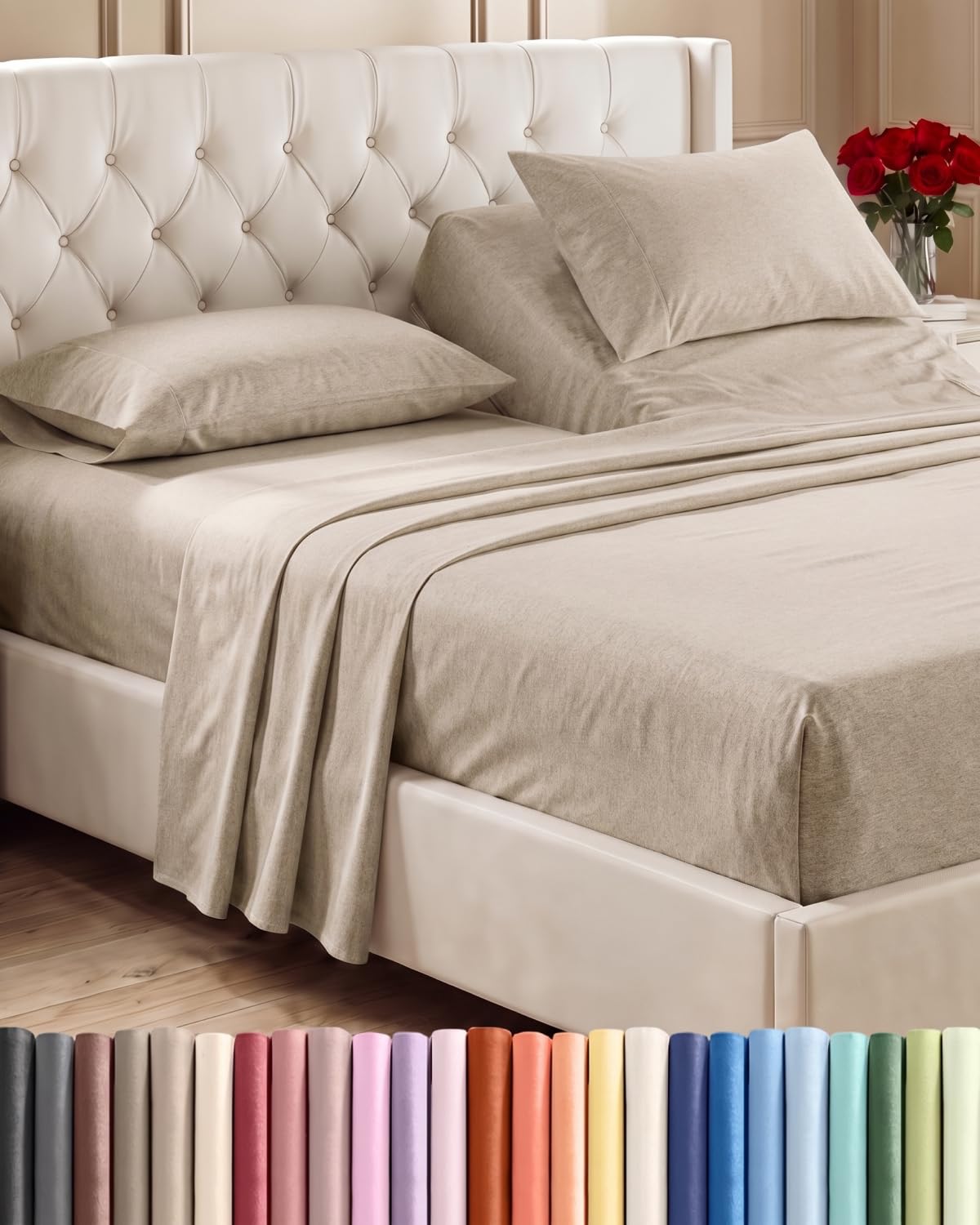 Flex Top Split Head King 4 Piece Sheet Set - Ultra-Soft - Heathered Beige