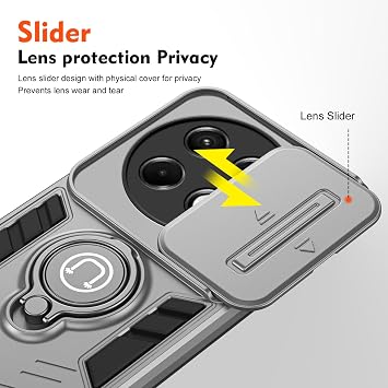 Compatible Models for Tecno Spark 30 Pro 4G Case Cover, Compatible with Tecno Spark 30 Pro 4G Camera Lens Slider + Ring Holder Smartphone Case Gray