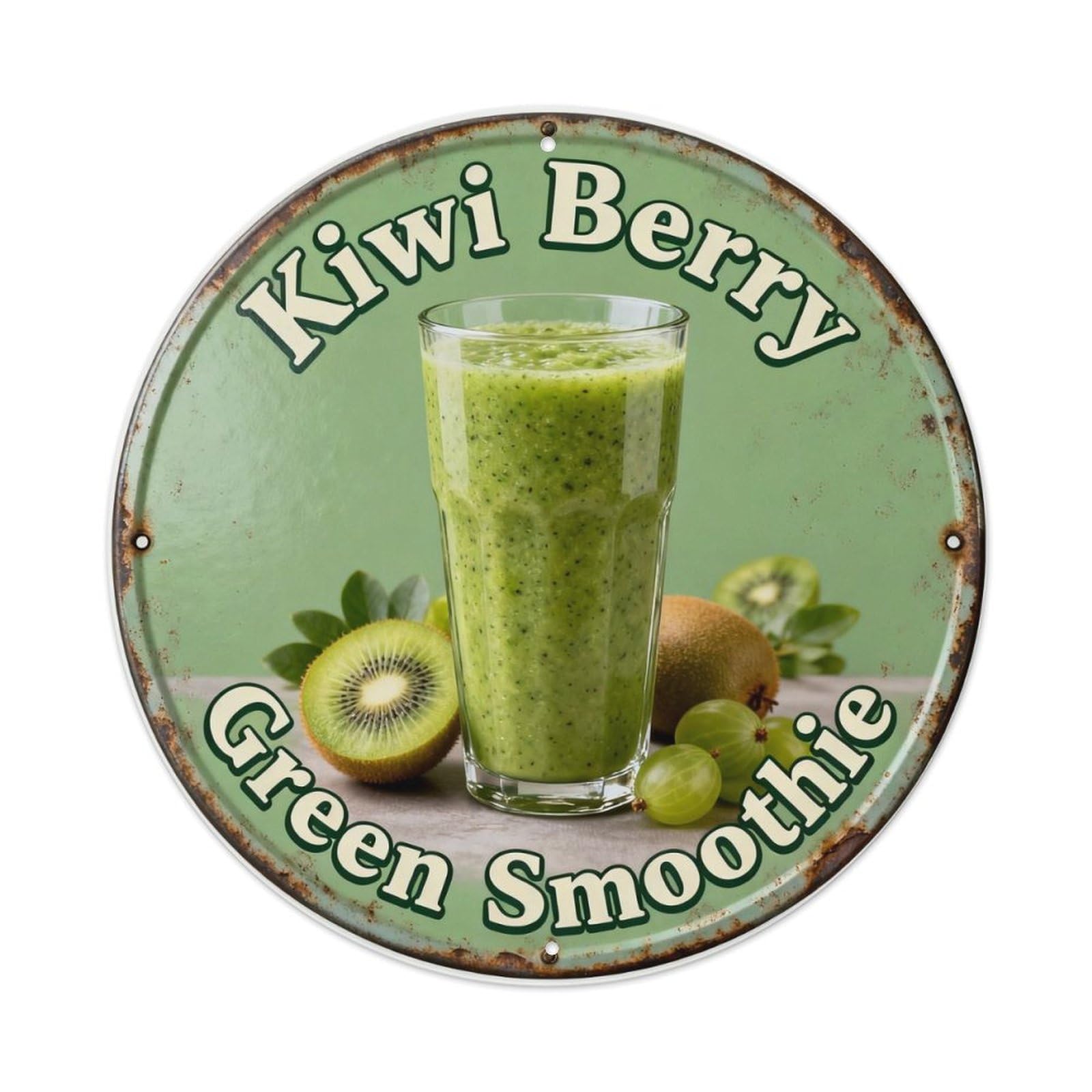 Kiwi Berry Green Smoothie Metal Tin Sign Plaque