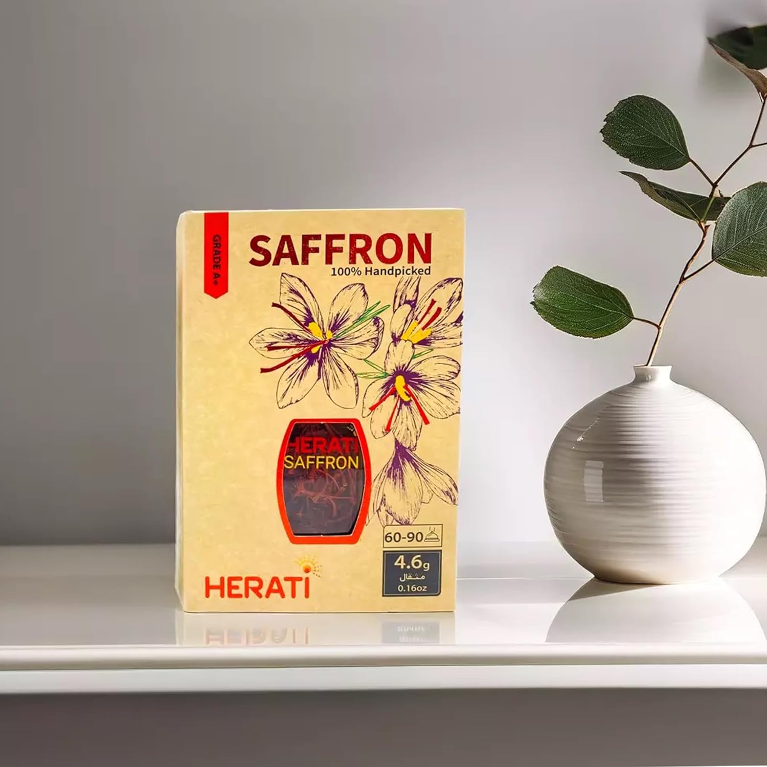Herati Saffron Super Negin Grade 1 Threads 4.6 Grams Crystal Bottle, Award Winning Afghan Saffron Direct From Farm, Hand Harvested Pure All Red Threads For Tea Paella Rice Biryani Golden Milk