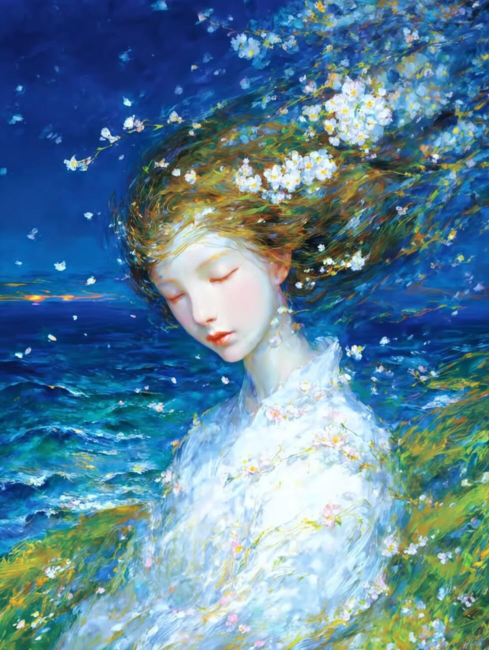 Henypt Cross Stitch Kit Fantasy Woman DIY Needlepoint Set for Adults Beginners with Accessories Handmade DIY/Gifts 14CT 50x70cm