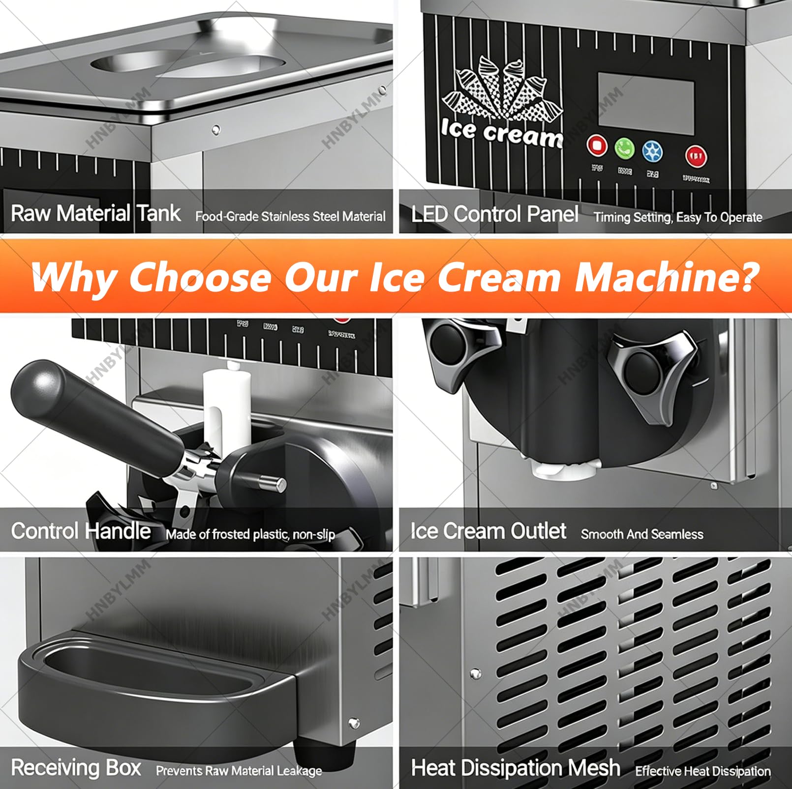 Macchina per Gelato Soft, Macchina per Fare Il Gelato Commerciale da 450 W con Funzione di autopulizia, Produzione 4-5 L/h, Macchina Gelato da banco per Snack Bar e Locali Grey