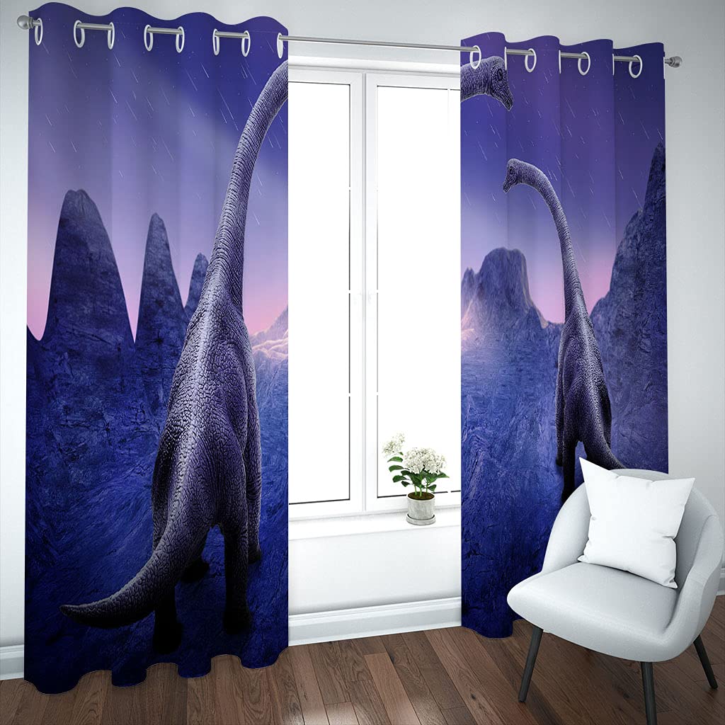 Rideaux Chambre Enfant 3D Dinosaure Animal Violet Rideau Enfant Voilage 200x160 Cm Salon Voilage, Voilages À Oeillets Décor Chambre, Moderne Fenêtre Isolation Thermique, Motif