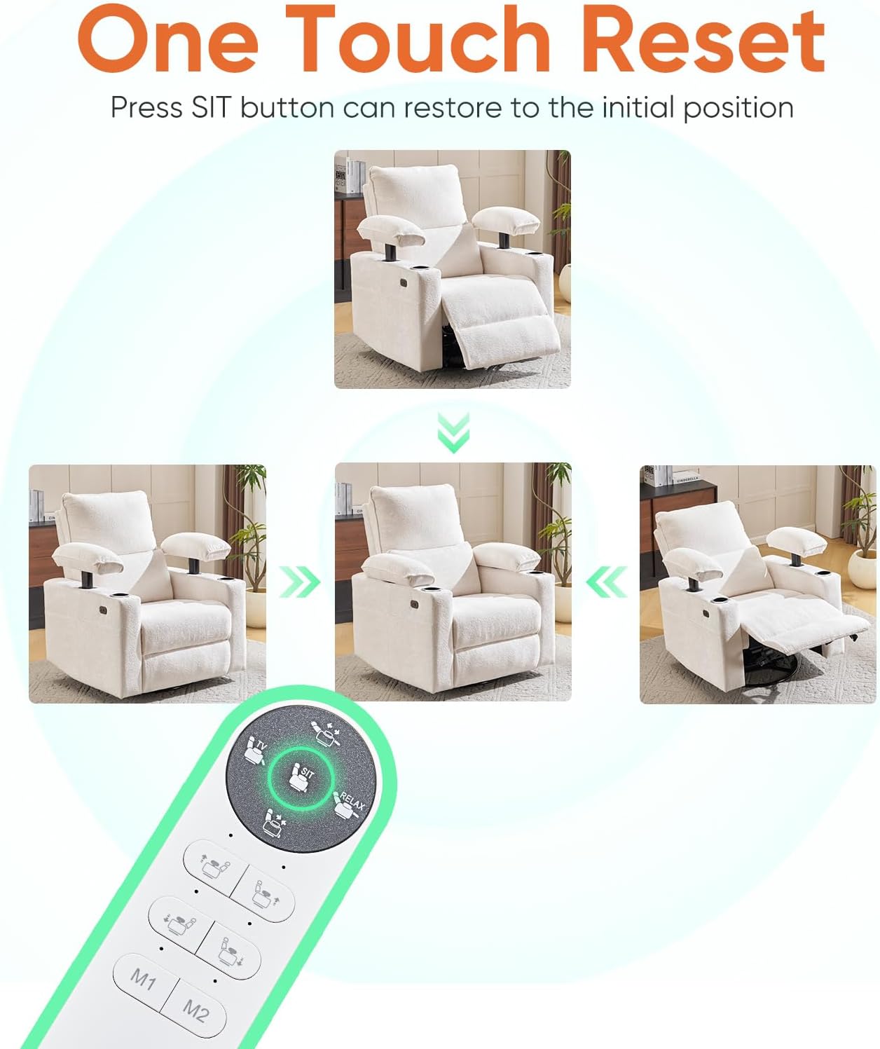 270° Swivel Rocker Recliner with Adjustable Armrests,Oversized Power Nursery Recliner with USB Port,Rocking Chair Nursery with One-Touch Reset,Double Cup Holder,Chenille,White thumbnail