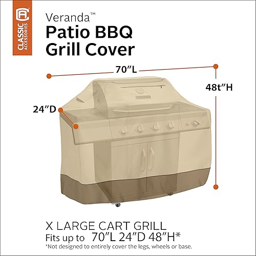 Miniatura 36 de Classic Accessories - Cubierta Veranda para asador/parrilla de BBQ resistente al agua de 72 pulgadas, color caqui con café (Pebble)