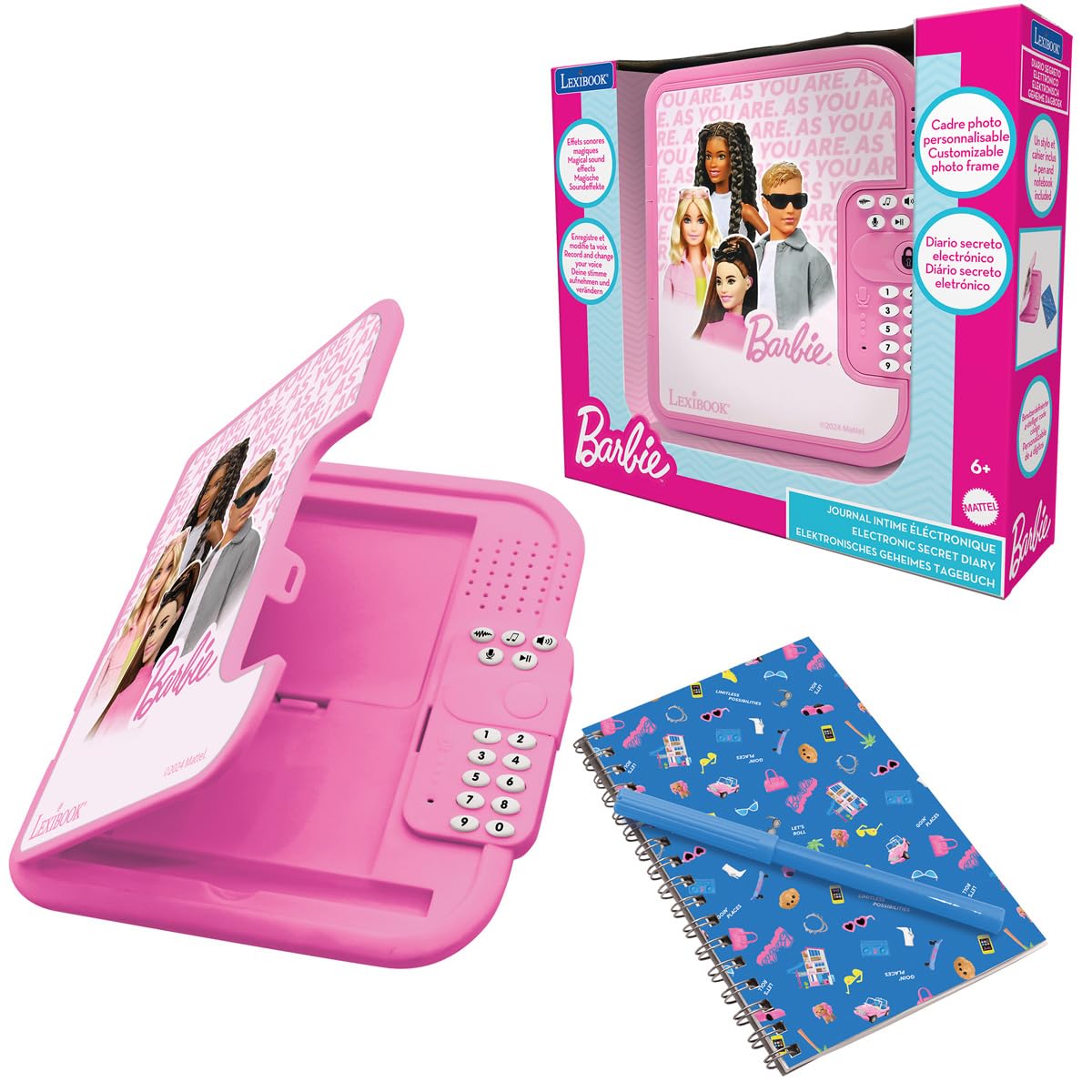 LEXIBOOK, Barbie, Barbie Electronic Diary with included pen and notebook, interactive, password-protected, fun features, sound effects, Pink, SD50BBLXB