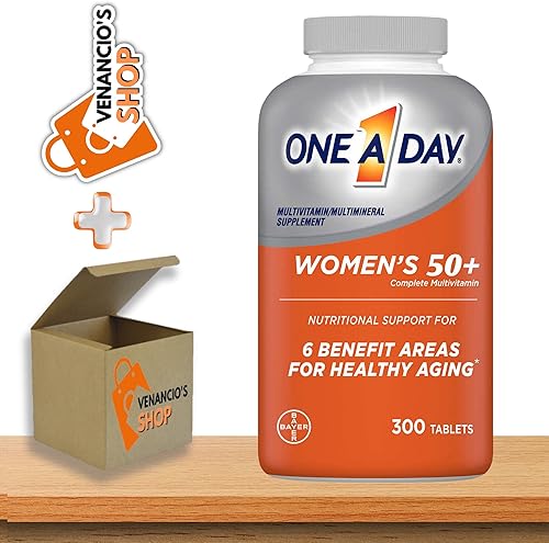 One A Day - Tableta multivitamínica para mujer 50 Plus, multivitamínico para mujeres con vitamina A, C, D, E y zinc, calcio + incluye adhesivo