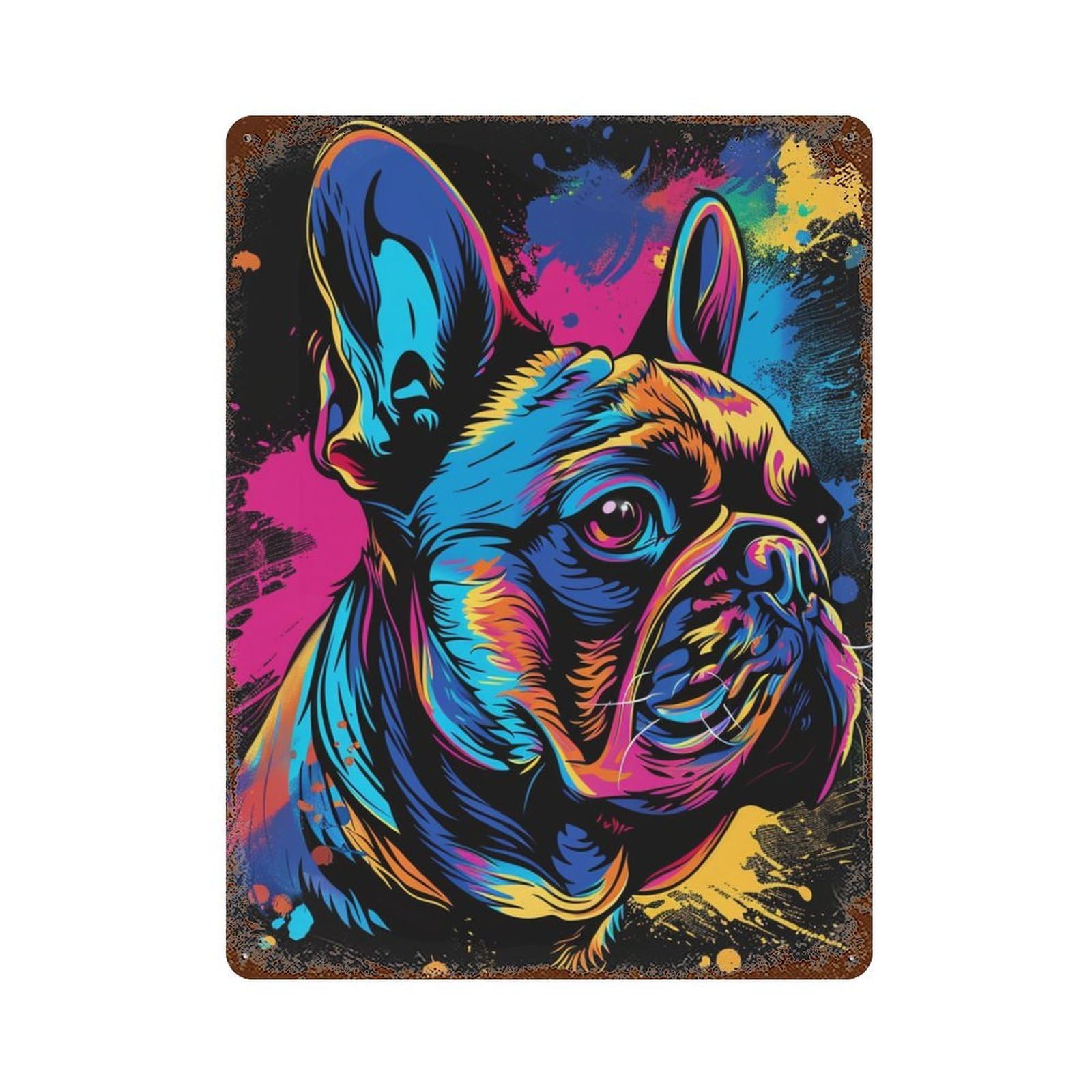 Garage Style Colorful French Bulldog Art Print-1 Vintage Rust Metal Sign 15.7"x11.8", Shabby Chic Decor for Bar And Workshop