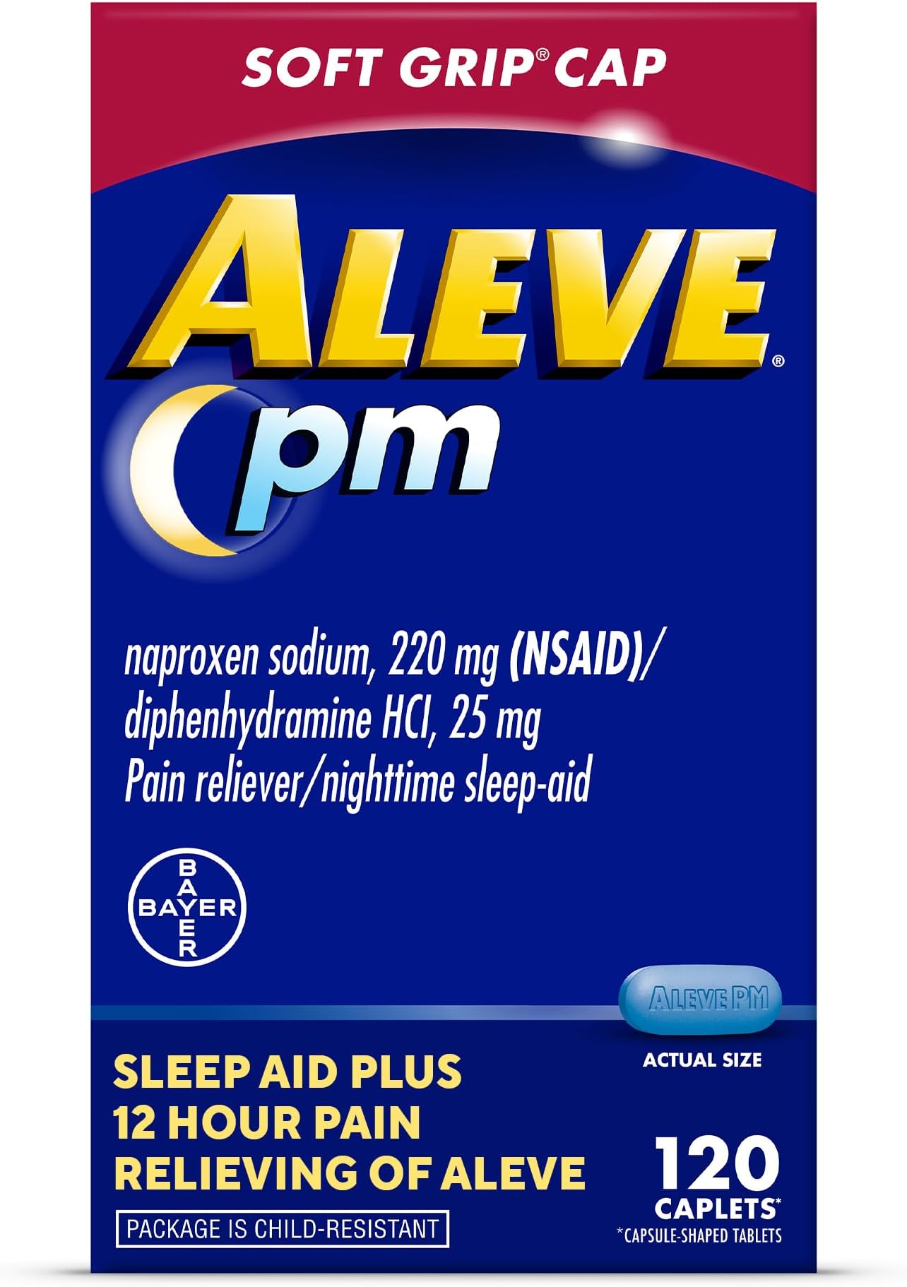 Aleve PM Sleep Aid Plus Pain Reliever Caplets, Naproxen Sodium & Diphenhydramine HCl, Nighttime, 120 Count