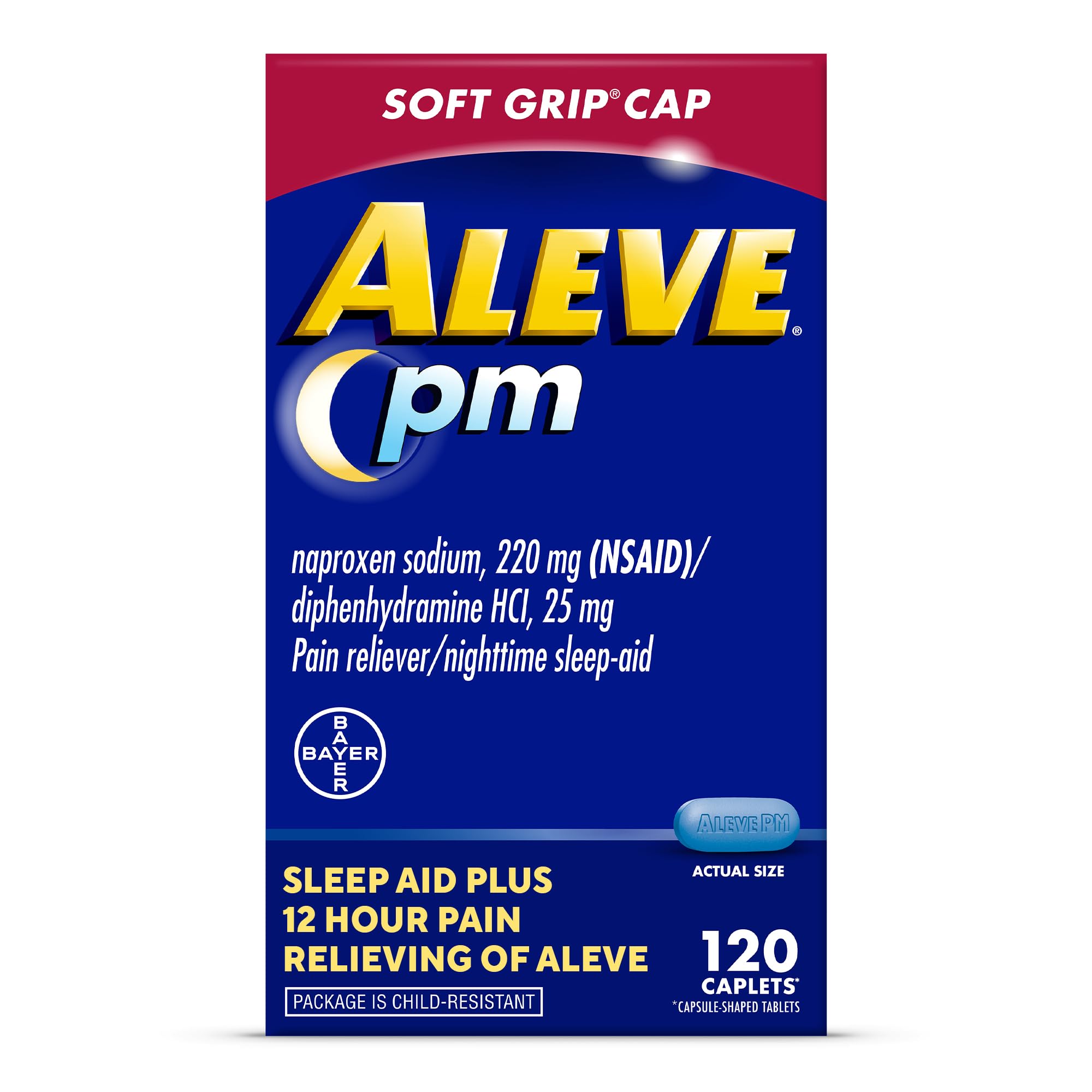 Aleve PM Sleep Aid Plus Pain Reliever Caplets, Naproxen Sodium &amp; Diphenhydramine HCl, Nighttime, 120 Count