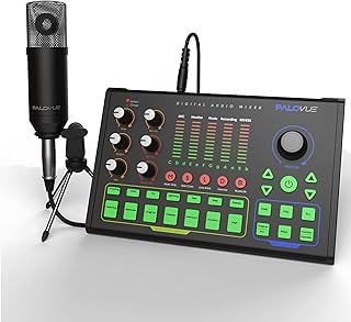 PALOVUE Audio Interface Portable DJ Mixer with 3.5mm Microphone, DAC Chip Digital Sound Card with Multi Sound Effects Stud...