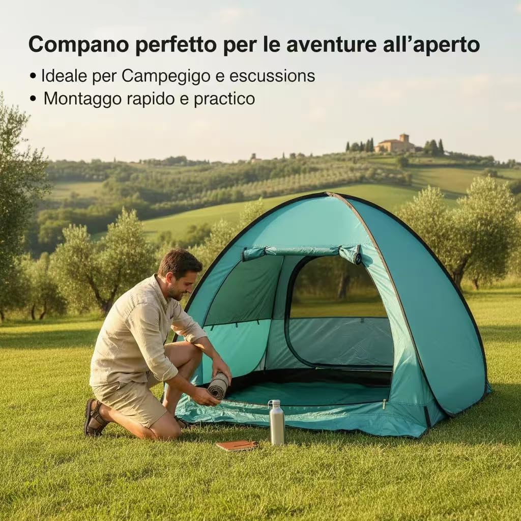 Tenda Da Campeggio per 2-3 Persone, Tenda Da Sole Spiaggia Portatile, Apertura Rapida, Leggero, Parasole, Impermeabile, Accessori Campeggio per Escursionismo, Viaggi, Attività All'aperto