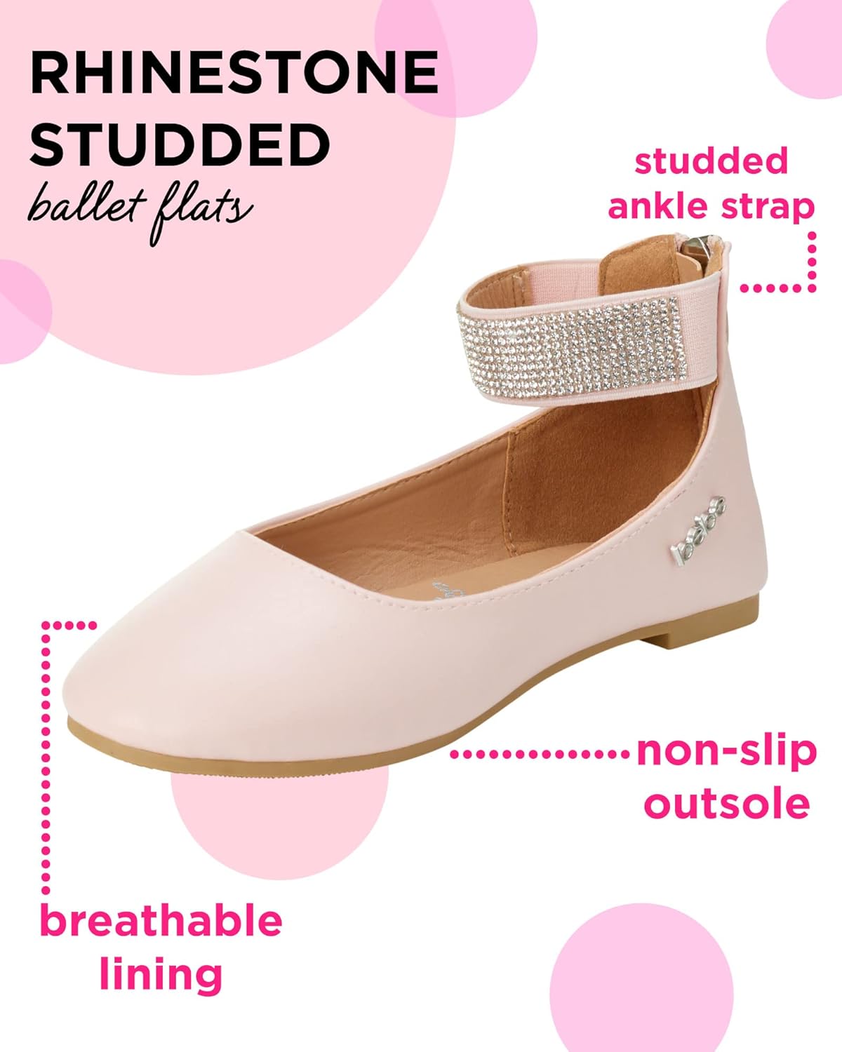  | bebe Girls' Shoes - Ballet Flats with Rhinestone Studded Ankle Straps (Toddler/Girl) | Flats