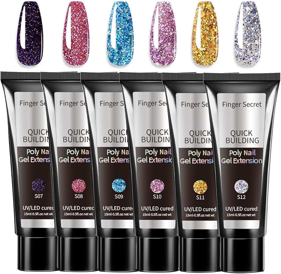 Gel De Extensão De Unhas Postiças Brilhantes, Conjunto De 6 Cores De Polygel, Novo Estilo Brilhante Com Glitter, Combinações De Polygel Para Unhas Que Iluminam Sua Vida.