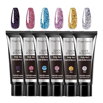 Glitter Poly Gel 6-Colors for Polygel Nails Set , Shiny Poly Nail Gel ,New Upgrade Shiny Style Multiple Nail Extension Combinations Shine Your Life