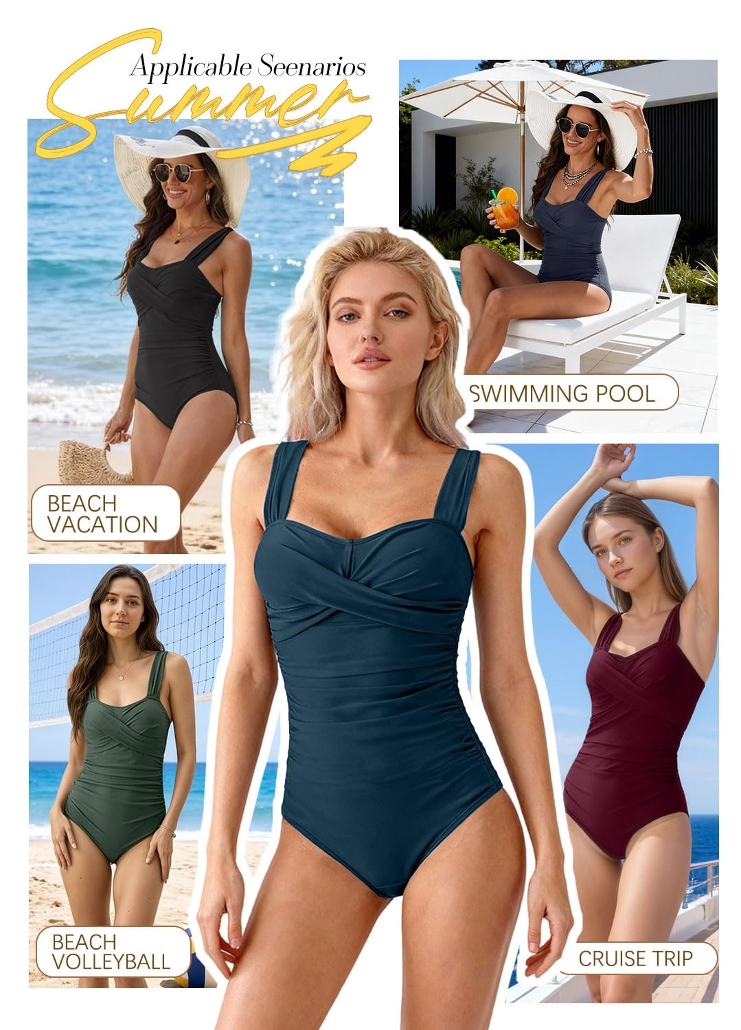 Yutdeng Jednoczęściowy kostium kąpielowy damski, wyszczuplający brzuch, wysoka talia, jednoczęściowy, moda kąpielowa, push up, seksowny, monokini z dekoltem w kształcie litery V, szerokie ramiączka