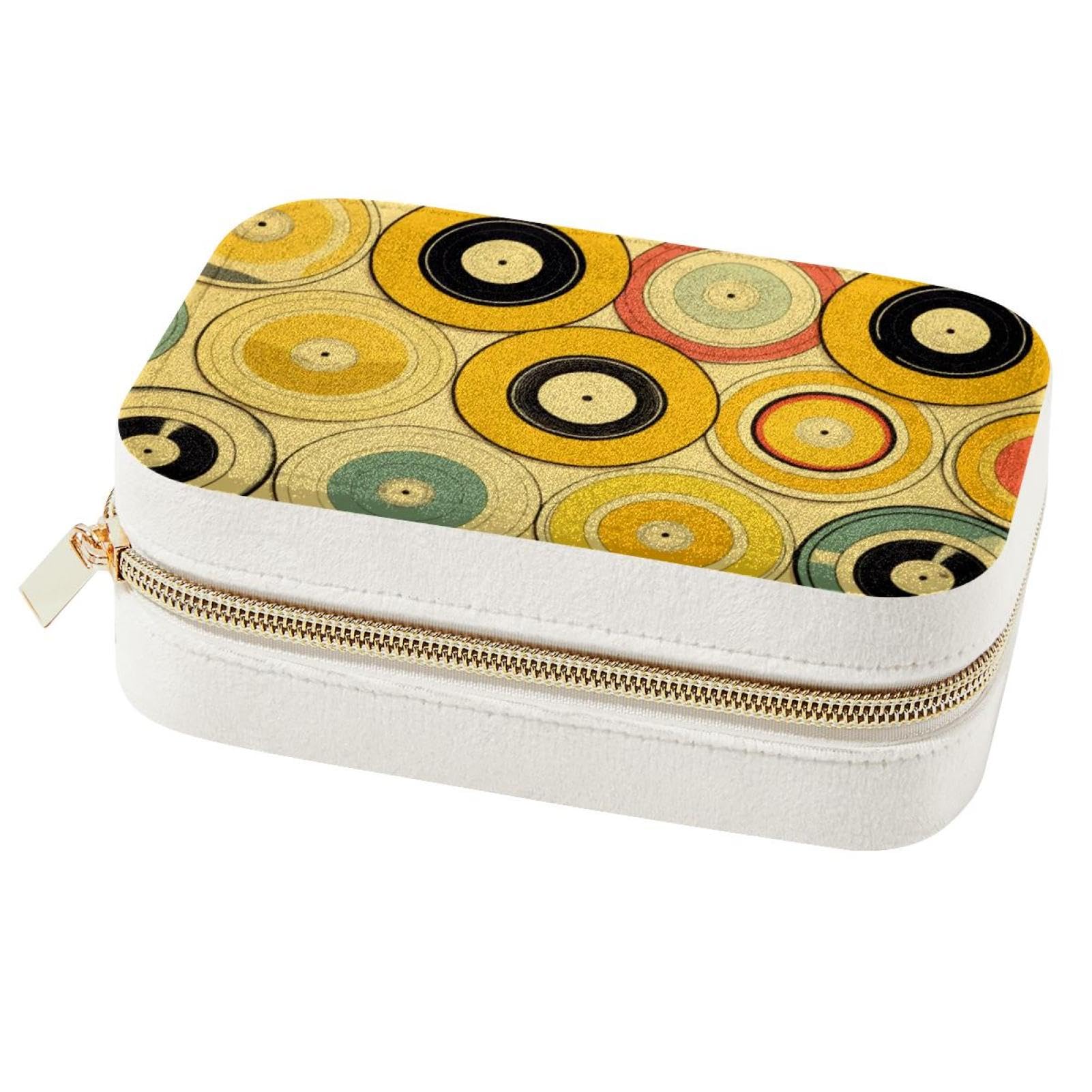 Boîte à bijoux motif disques jaunes et grand coffret de rangement pour vos bagues et colliers
