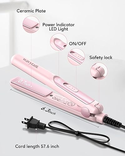 Miniatura 6 de Wavytalk Mini plancha plana portátil, plancha de pelo de doble voltaje de 0.7 pulgadas, planchas planas pequeñas para cabello corto, rizos,