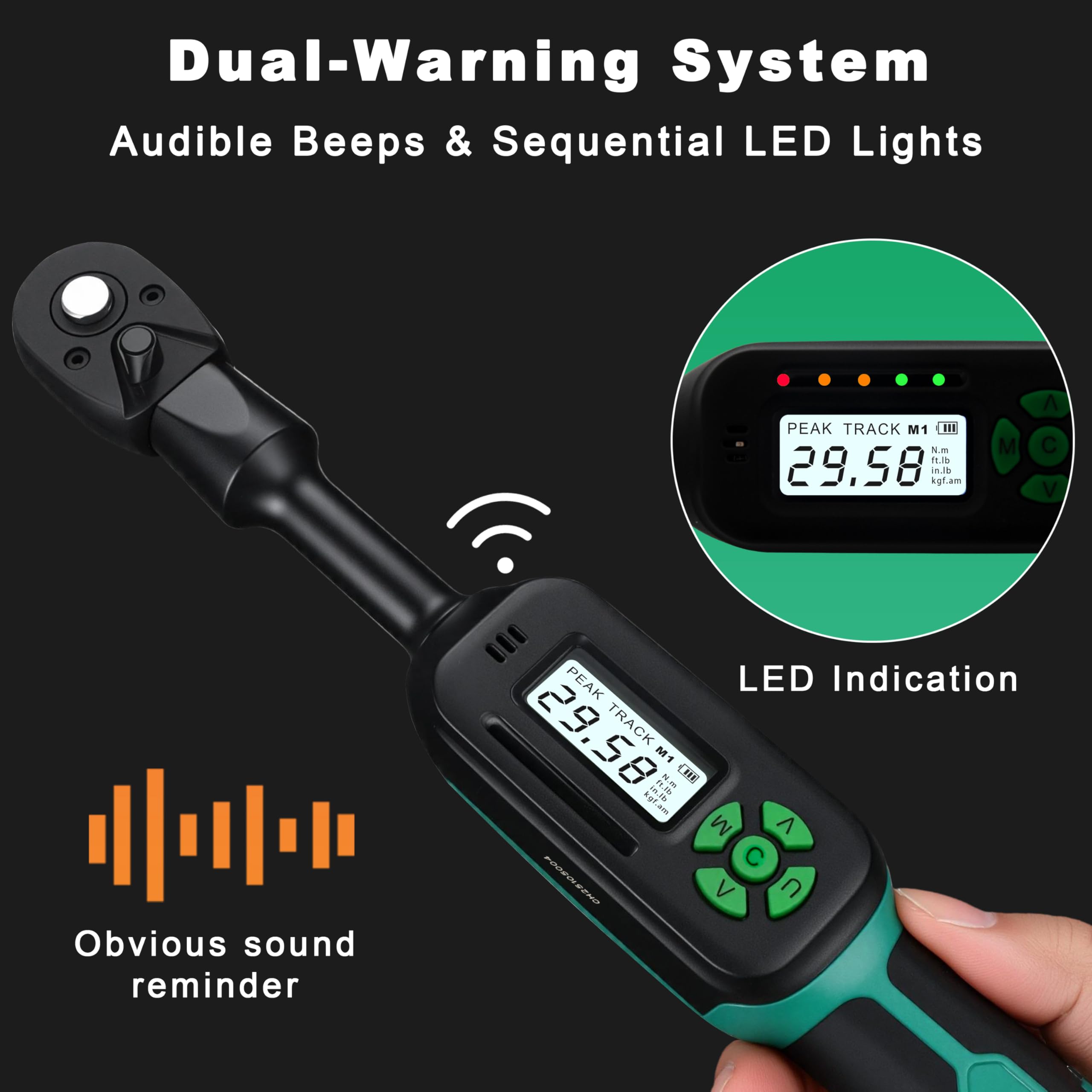 AEROFORCE - Llave dinamométrica digital de 3/8 pulgadas, llave dinamométrica eléctrica de 6.8-135 Nm con extremo abierto de 38 mm, mandíbula intercambiable y cabeza de trinquete, para HVAC, automoción