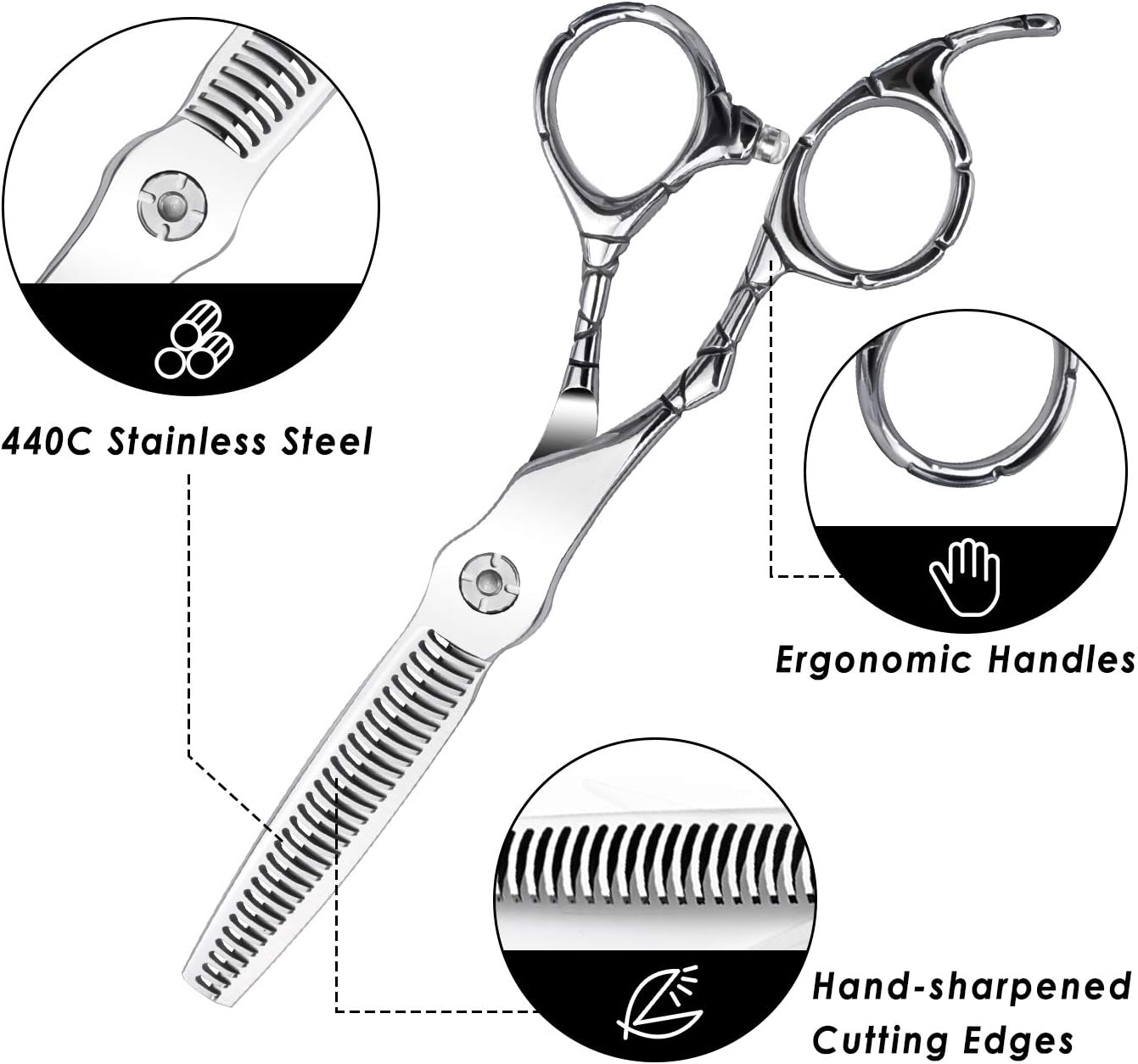 Hair Thinning Scissors, iBealous Cutting Teeth Shears Professional Japanese 440C Stainless Steel Barber Hairdressing Texturizing Salon Razor Edge Scissor 6.7 inch (1Pack C - Teeth Shears)