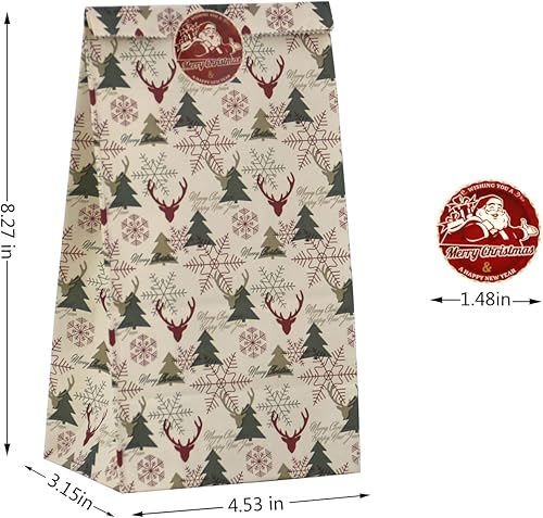 Miniatura 5 de Bolsas de regalo de Navidad, 24 bolsas de papel de Navidad, 24 calcomanías de Navidad, bolsa de regalos de Navidad, suministros de fiesta