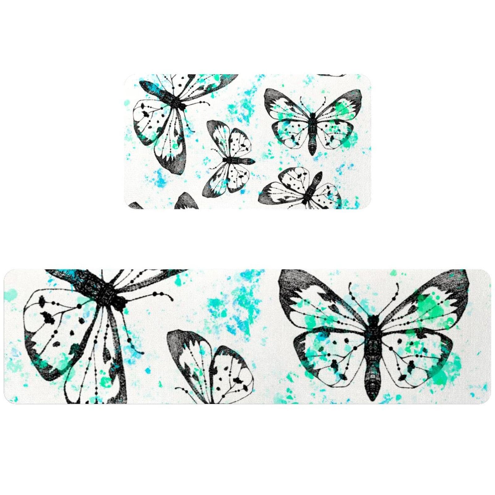 Lot de 2 tapis de cuisine aquarelle papillon lavables et antidérapants