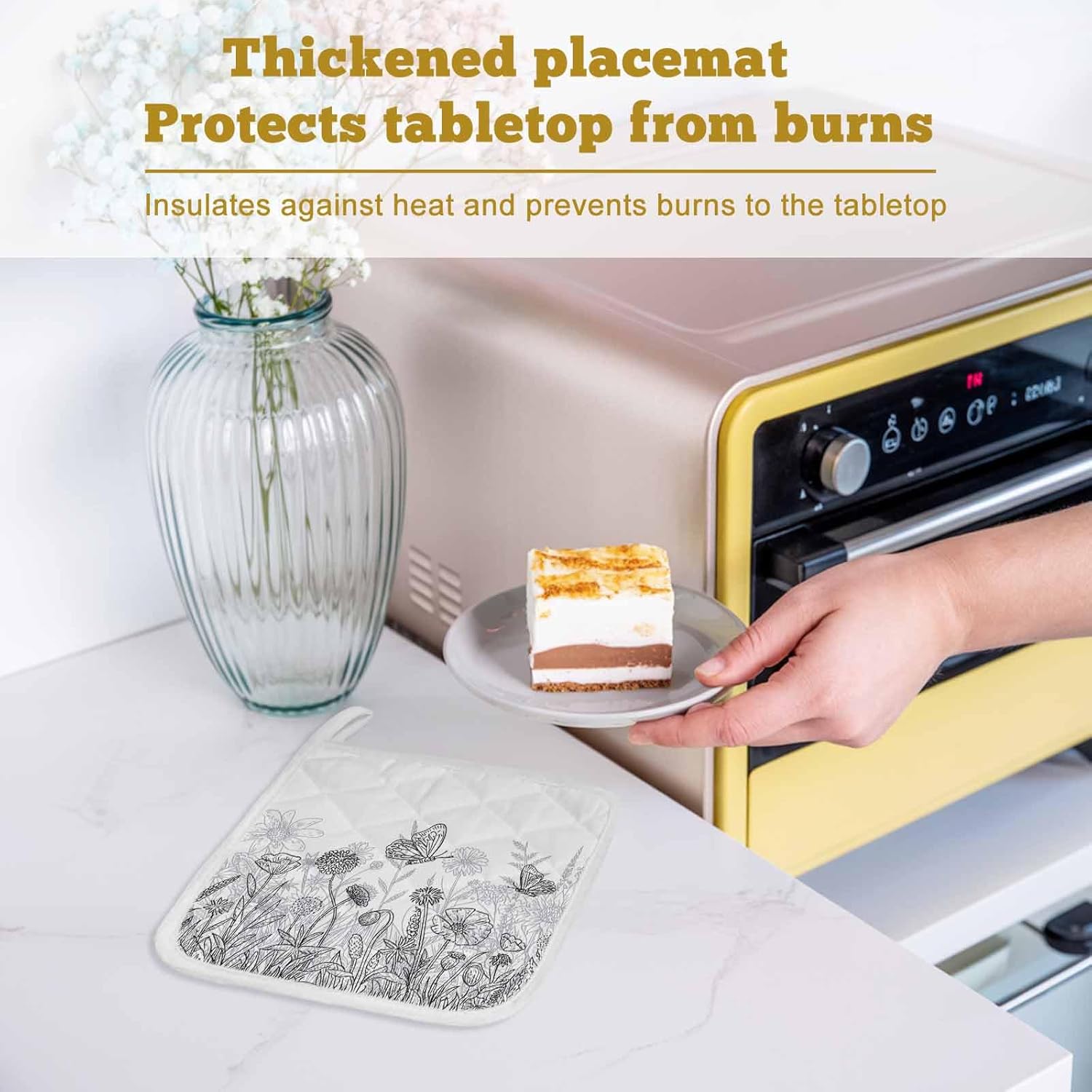 Grey Wildflowers Pot Holders for Kitchen Heatproof Potholder, 5 Pack Modern Spring Floral Butterfly Plant Hot Pads Multipurpose Oven Pads Cloth Potholders Trivet for Cooking Baking