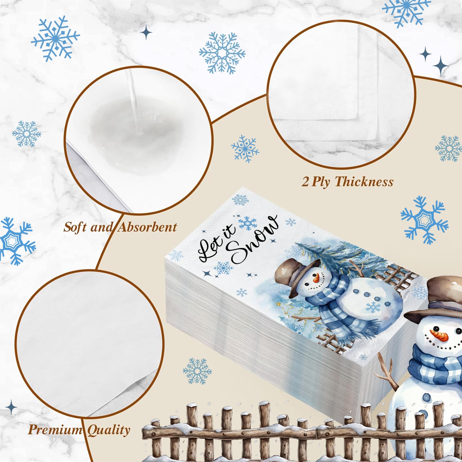 50 servilletas de Navidad para invitados de 2 capas, toallas de mano decorativas de papel para baño, cocina, muñeco de nieve, servilletas de mano desechables para invierno, Navidad, fiestas, baby