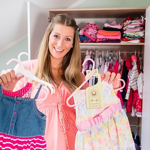 Miniatura 6 de Imtively Organizador de armario de bebé, organizador de armario de bebé, paquete de 8 hermosos organizadores de madera de doble cara para ropa de