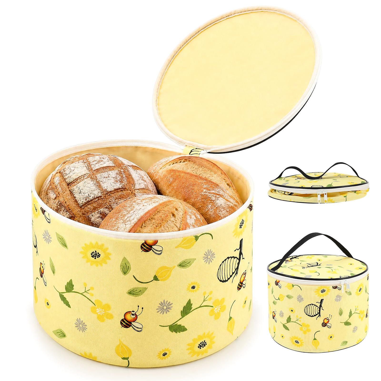 Beeswax Bread Bag, Reusable Beeswax-Lined Cotton Storage Bag with Double Zipper and Handle, 9.2"x5.9" Cylindrical Freshness Keeper for Homemade Sourdough, Bakery Essential(Style 1)