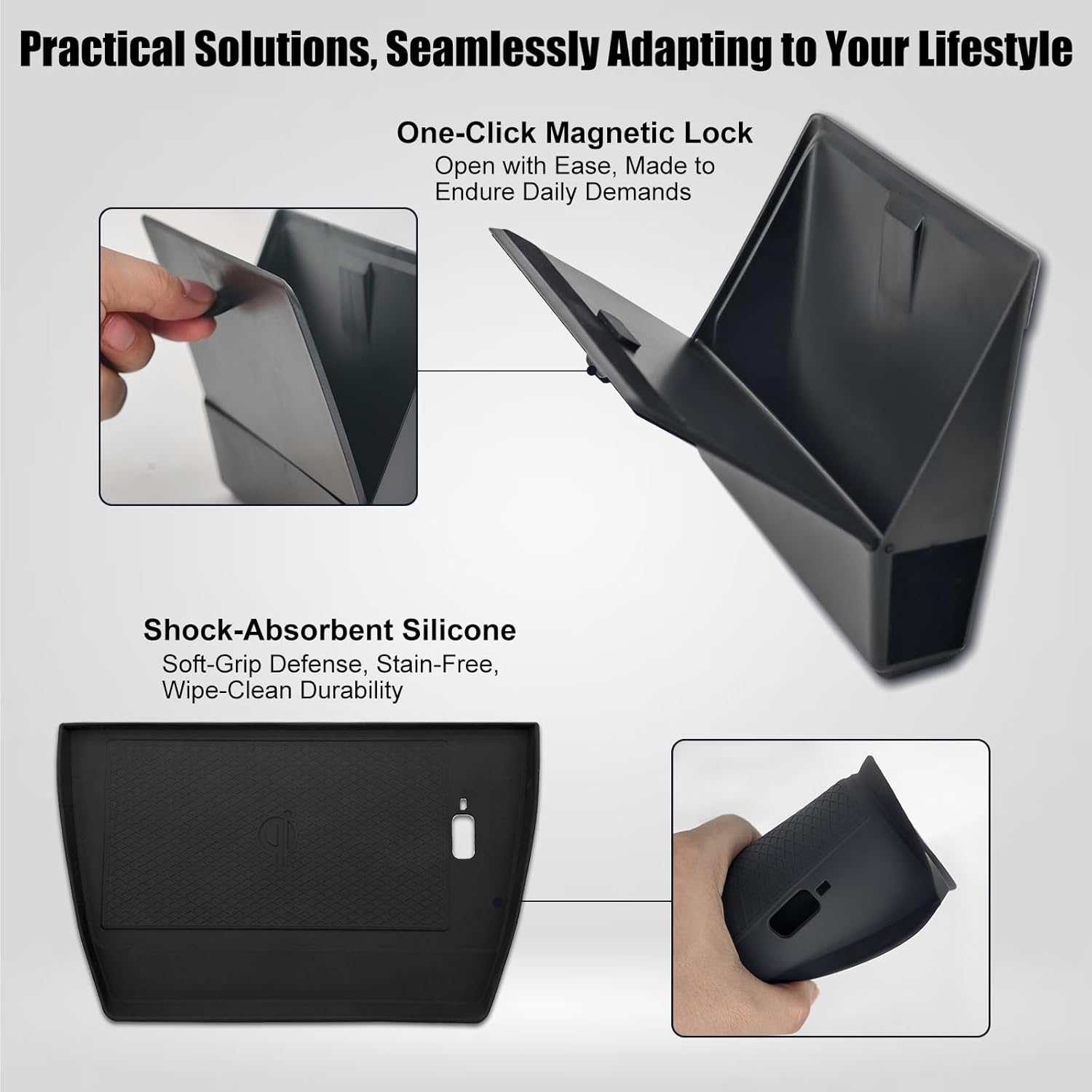 Upgraded Center Console Organizer for Subaru Forester Accessories 2025, Armrest Storage Box + Silicone Cup Holder + Hidden Box + Wireless Charging Protective Pad with Non-Slip Mat 4Pcs Set, Black - Image 5