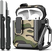 Vista 41 de RFUNGUANGO Funda para AirPod de 2ª generación con kit de limpieza, armadura protectora de carcasa dura militar con bloqueo para funda de carga