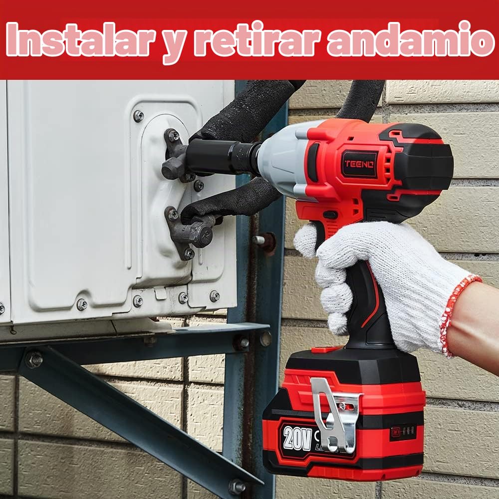 TEENO Llave de impacto Baterías de iones de litio sin escobillas de 20 V 4,0 Ah, 4 vasos de impacto, 1/2 pulgada, 600 N.m (una batería)