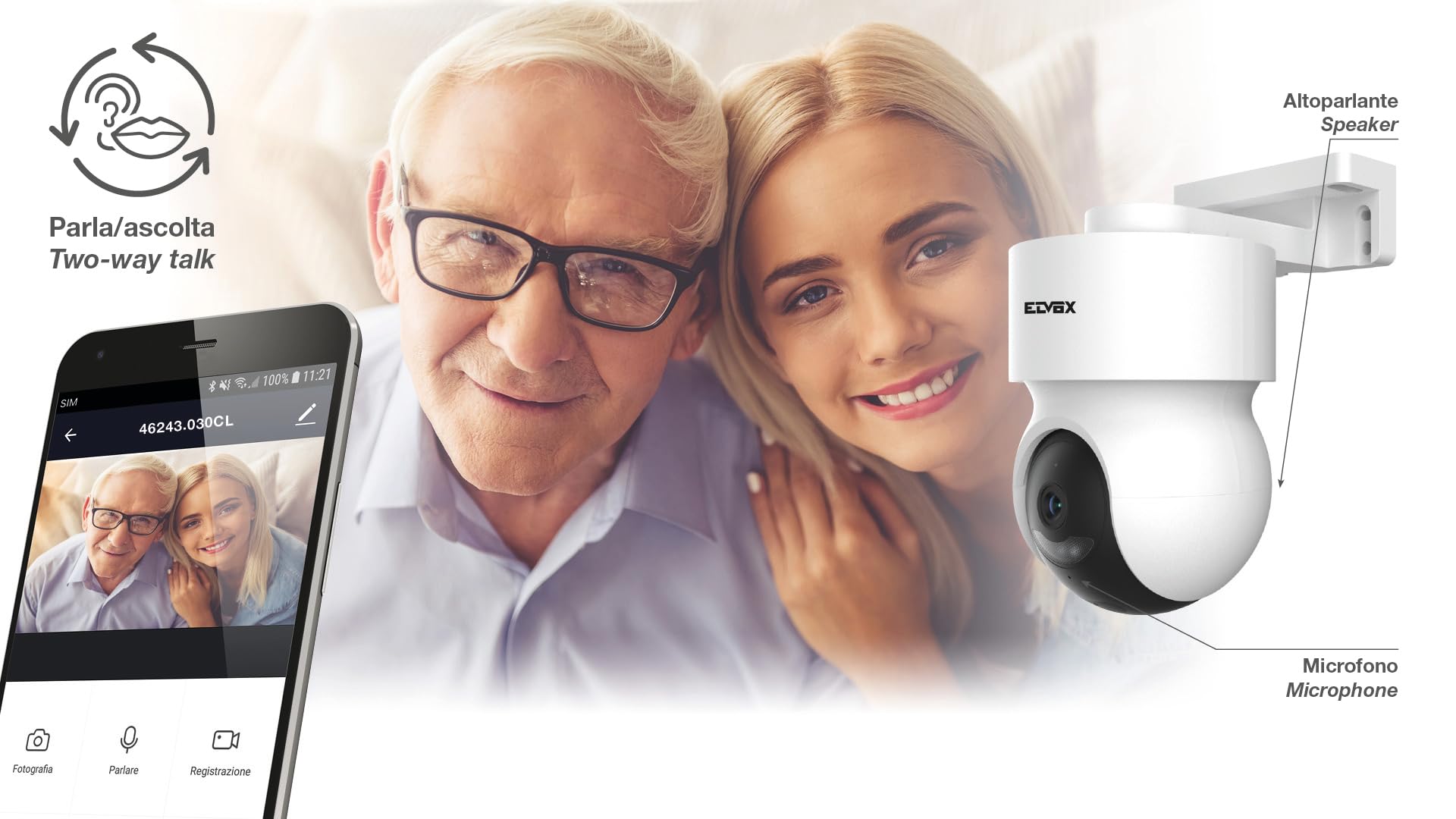 Vimar 46243.030CL Telecamera IP a batteria PT 4G LTE 3Mpx (2304 x 1296) da esterno con pannello solare, visione notturna a colori, rilevatore di movimento intelligente con app, 155×200×103mm