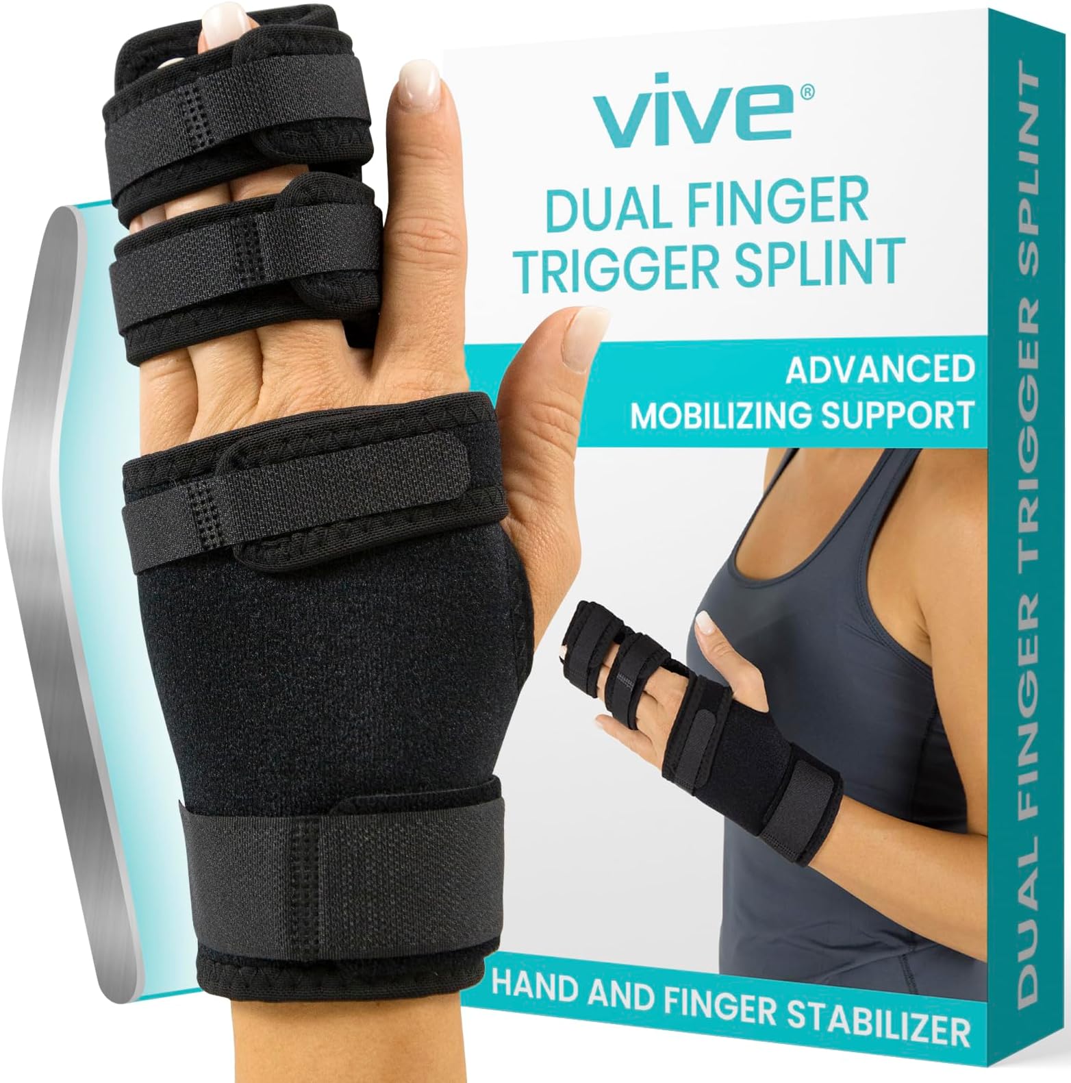 Vive Trigger フィンガースプリント - 中指、人差し指、小指、薬指用の2本指ブレース - 調節可能な手と手首のサポート - 壊れた指、関節炎、拘縮のための矯正イモビライザー。
