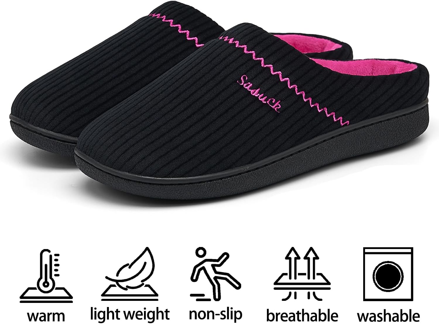 House Slippers for Women with Arch Support | Memory Foam Non-Slip, Two Tone Embroidered Soft Home Slippers, All Season Comfort - Image 4
