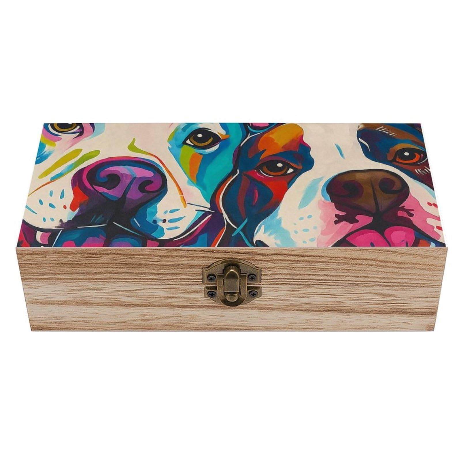 SMAZDFXX Colorful Vibrant Bulldog Wooden Storage Box Multipurpose Decorative Box for Jewelry Photo Home Decor