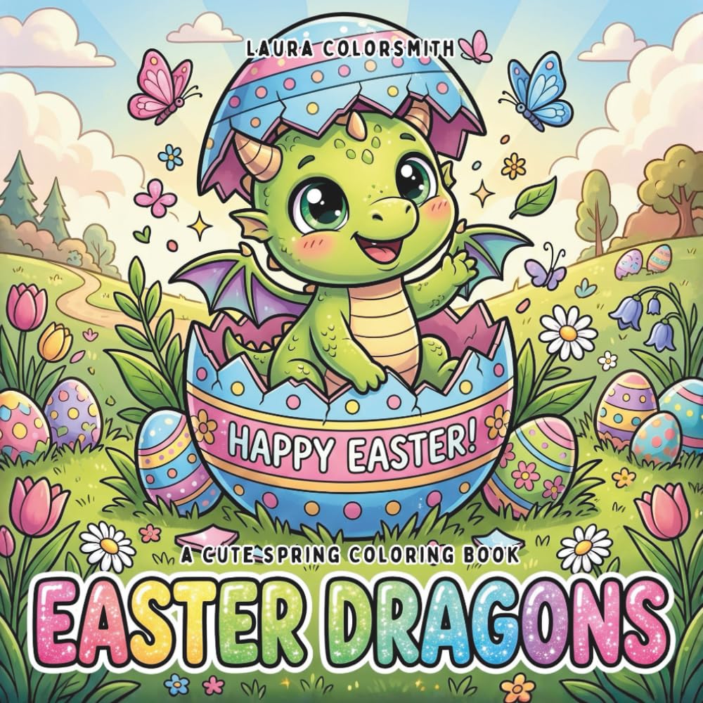 Easter Dragons - A Cute Spring Coloring Book: A Sweet and Simple Dragon Coloring Book for Kids Featuring Easter Eggs and Magical Spring Scenes (Coloring Book for Easter)