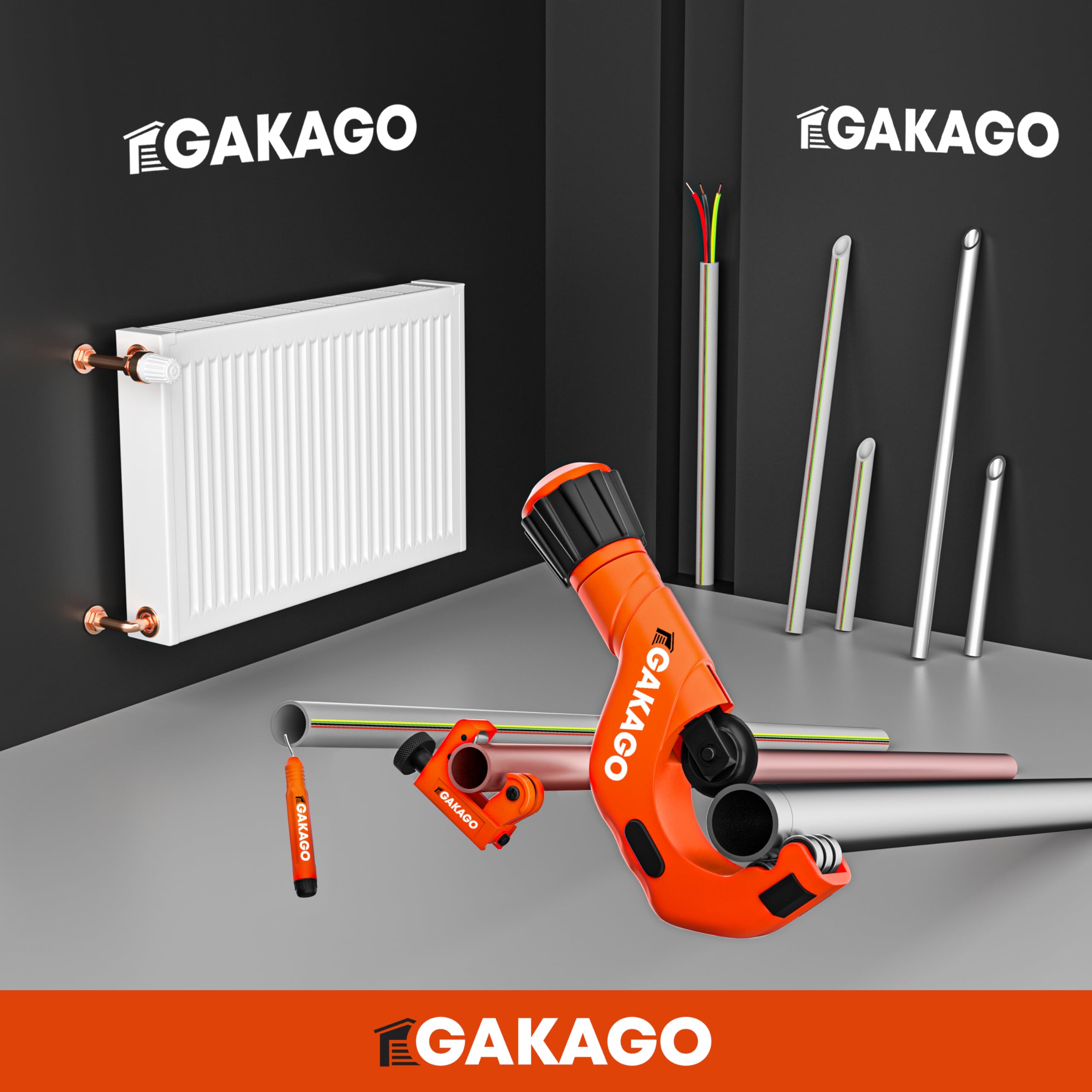 Gakago Coupe-tubes 3-50mm avec ébavureur - coupe-tubes polyvalent pour tous les métaux courants comme l'acier inoxydable, le cuivre, l'aluminium, l'acier ou le plastique (par ex. PVC & PE)