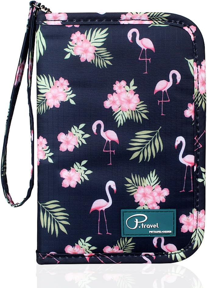 RFID Blocking Travel Passport Wallet Holder, Homchen Document Organiser Case Credit Card Holders for Men and Women (Small Flamingo Dark)