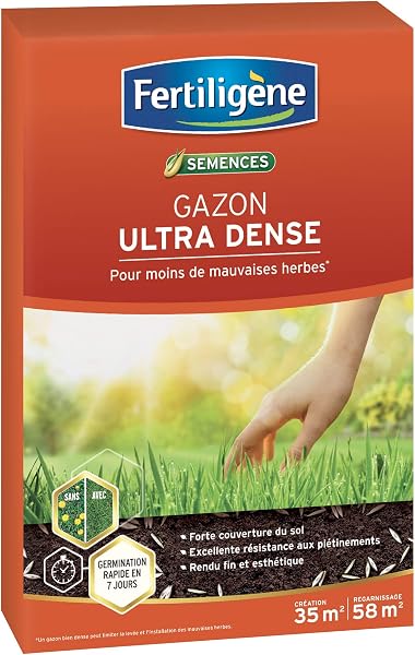 FERTILIGENE DENS35 - Semences Gazon Ultra Dense 875 g - Premières pousses en 1 semaine - Limite les mauvaises herbes - Rendu fin et esthétique - Excellente résistance aux piétinements - Pour 35 m² - 1