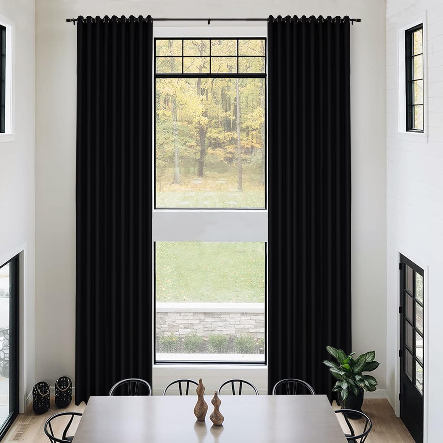 Frelement Room Divider Curtains Extra Long Blackout Curtains for High Ceilings Tall Windows Grommet Top Drapes Thermal Insulated Curtains Privacy Curtains, 100" W x 144" L, 2 Panels, Black