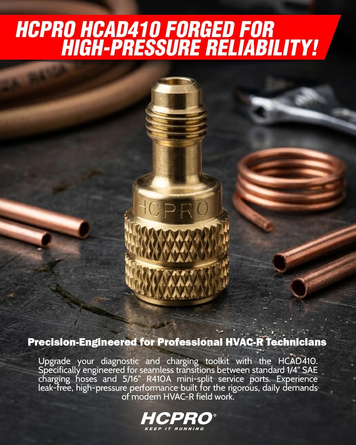 HCPRO R410A Straight Adapter | 1/4" SAE Male × 5/16" (1/2"-20 UNF) Female | HVAC Refrigerant Coupler Fitting | Mini Split AC Charging Tool | Air Conditioner Service Connector