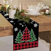 Vista 6 de Camino de mesa de Navidad de invierno de 72 pulgadas de largo, arpillera, lino, día festivo, camión rojo, búfalo, copo de nieve, muñeco de nieve