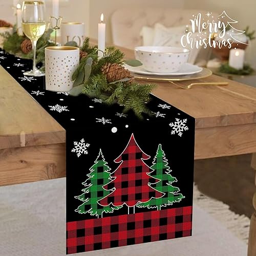 Miniatura 6 de Camino de mesa de Navidad de invierno de 72 pulgadas de largo, arpillera, lino, día festivo, camión rojo, búfalo, copo de nieve, muñeco de nieve,