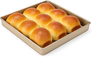 Baking Sheet Pan 11.2 x 11.2/9.6 x 8.2 Inch Non Stick Carbon Steel Kitchen Baking Tray, Gold Oven Bake Trays for Puff Pastry Cupcakes(28x28cm)