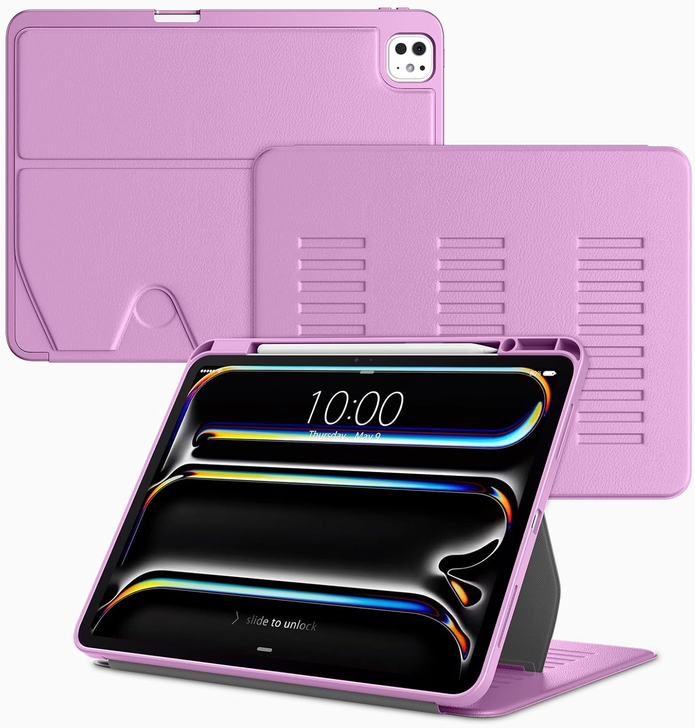 VIKESI Case for iPad Pro 13-inch M4 Model (2024 Release), Multiple Angles Magnetic Stand Cover, Shockproof Soft Back with Pencil Holder，Support Auto Sleep/Wake, Purple